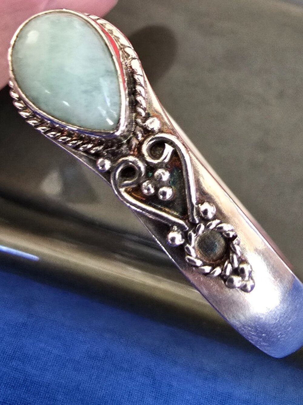 925 Sterling Silver Amazonite Cuff Bangle Bracelet | Boho Artisan - Picture 4 of 13